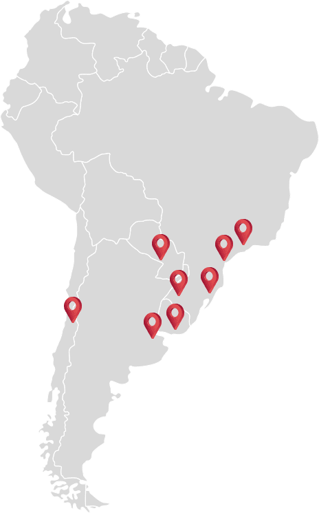 Mapa de unidades Interlink Cargo no Mercosul
